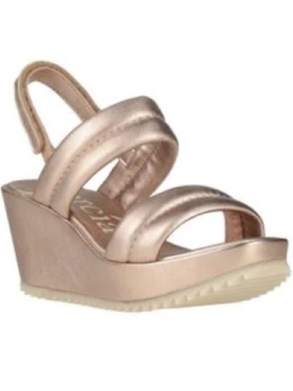 Pedro Garcia Fioralba Slingback Wedge in Platinum/Bronze. Sz: 9
